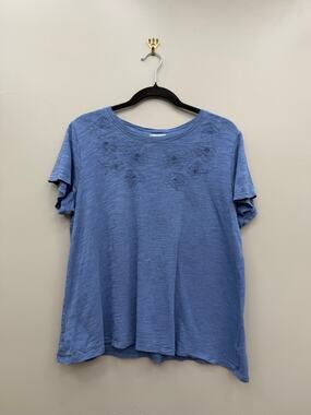 Ella Moss Blue Embroidered Floral Tee Modal Cotton Blend Top Large